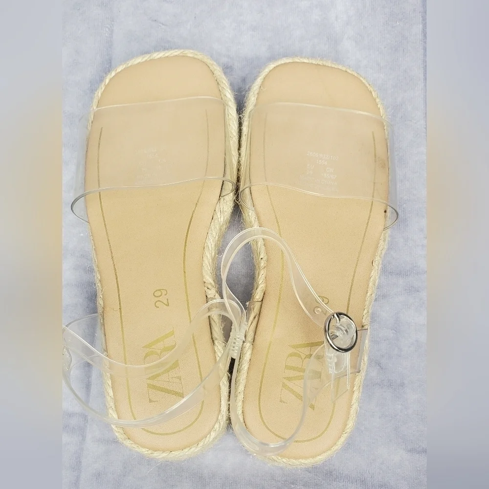 Zara Sandals Espadrille Flats Beige Fabric Slip On Girls Size 29‎
